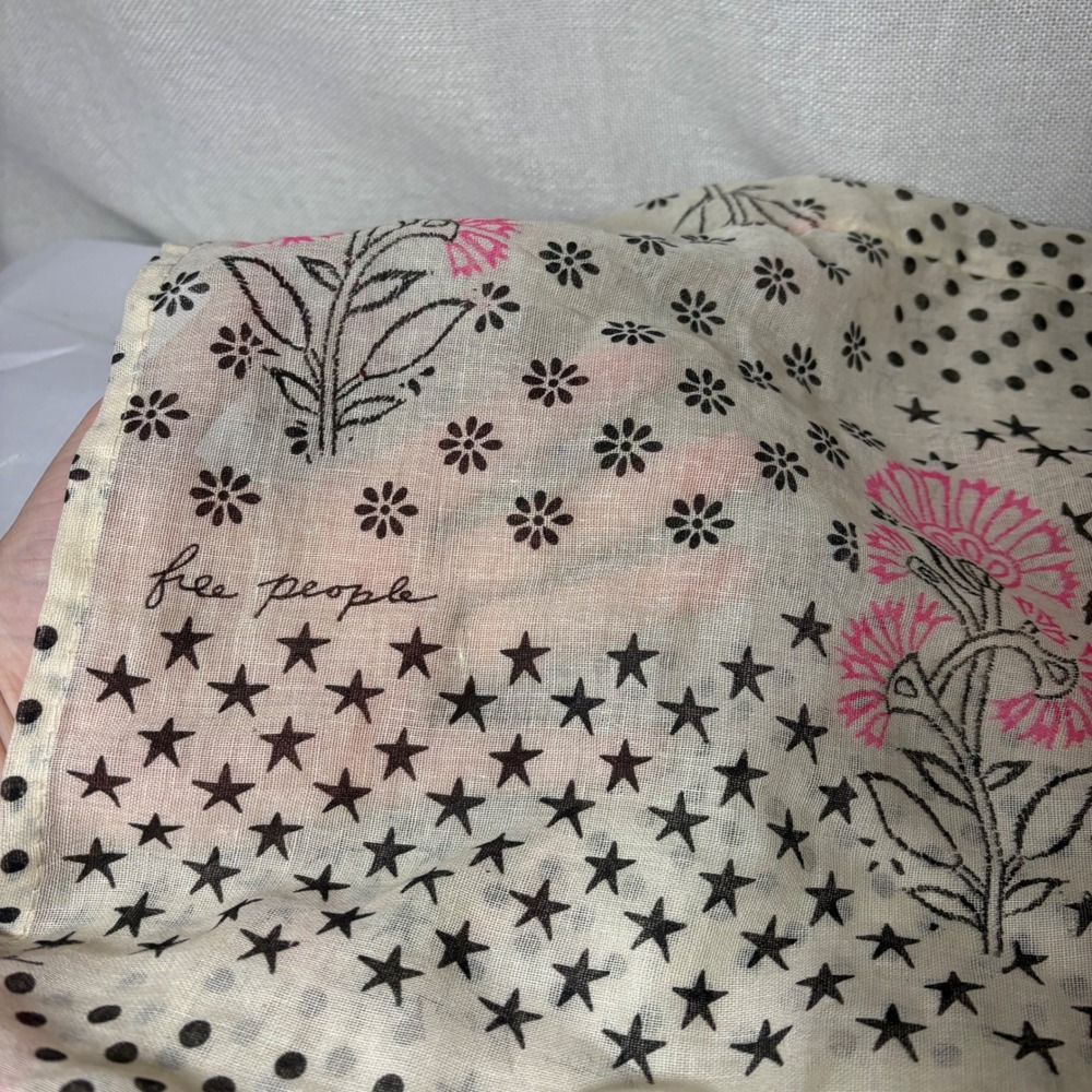 Free People Floral Star Polka Dot Reusable Cotton Tote Bag Cream Pink Black - Picture 6 of 6